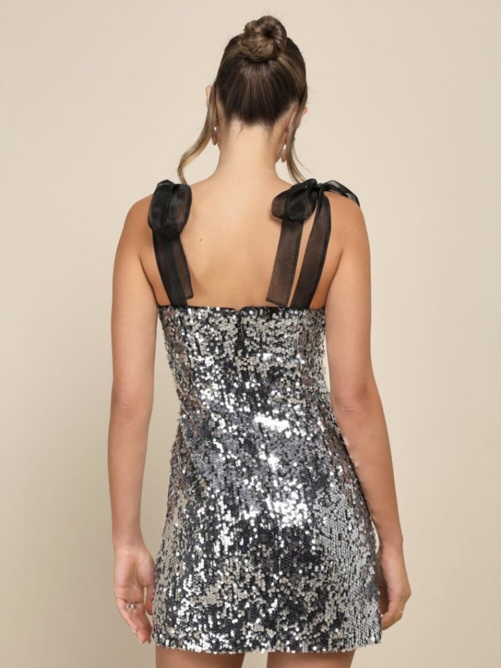 Dazzling Spectacle Black and Silver Sequin Tie-Strap Mini Dress​ NWT - Picture 3 of 8